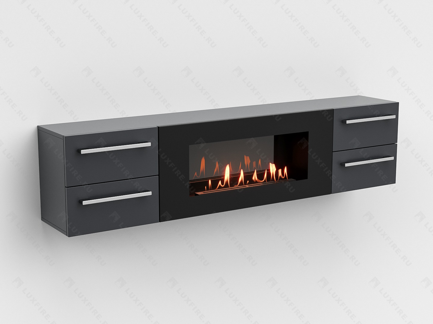 Тумба ТВ Lux Fire "Нева" настенная 1700 матовая, графит с биокамином 900 по цене 99 070 руб.