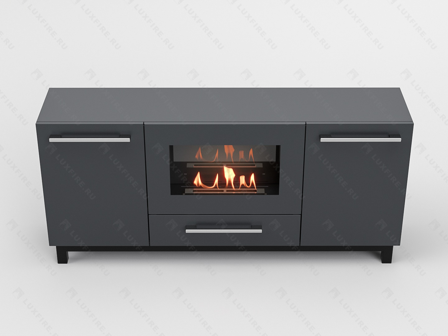 Тумба ТВ Lux Fire "Амур" напольная 1400 матовая, графит с биокамином 600 по цене 82 551 руб.
